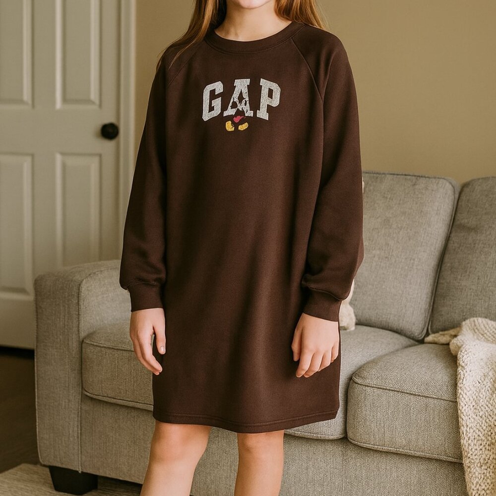 Gap × Disney Sweatshirt Dress Girls XXL 14-16 Brown Long Sleeve Crewneck Cozy
